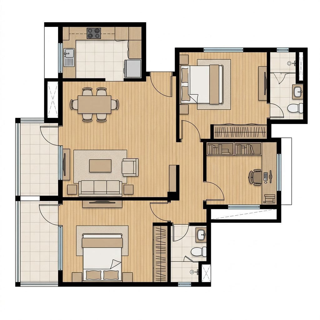 2.5 BHK floor plan with enclosed study at The Reserve, Sinhgad Road Pune - 900 to 1,100 sq.ft. carpet area