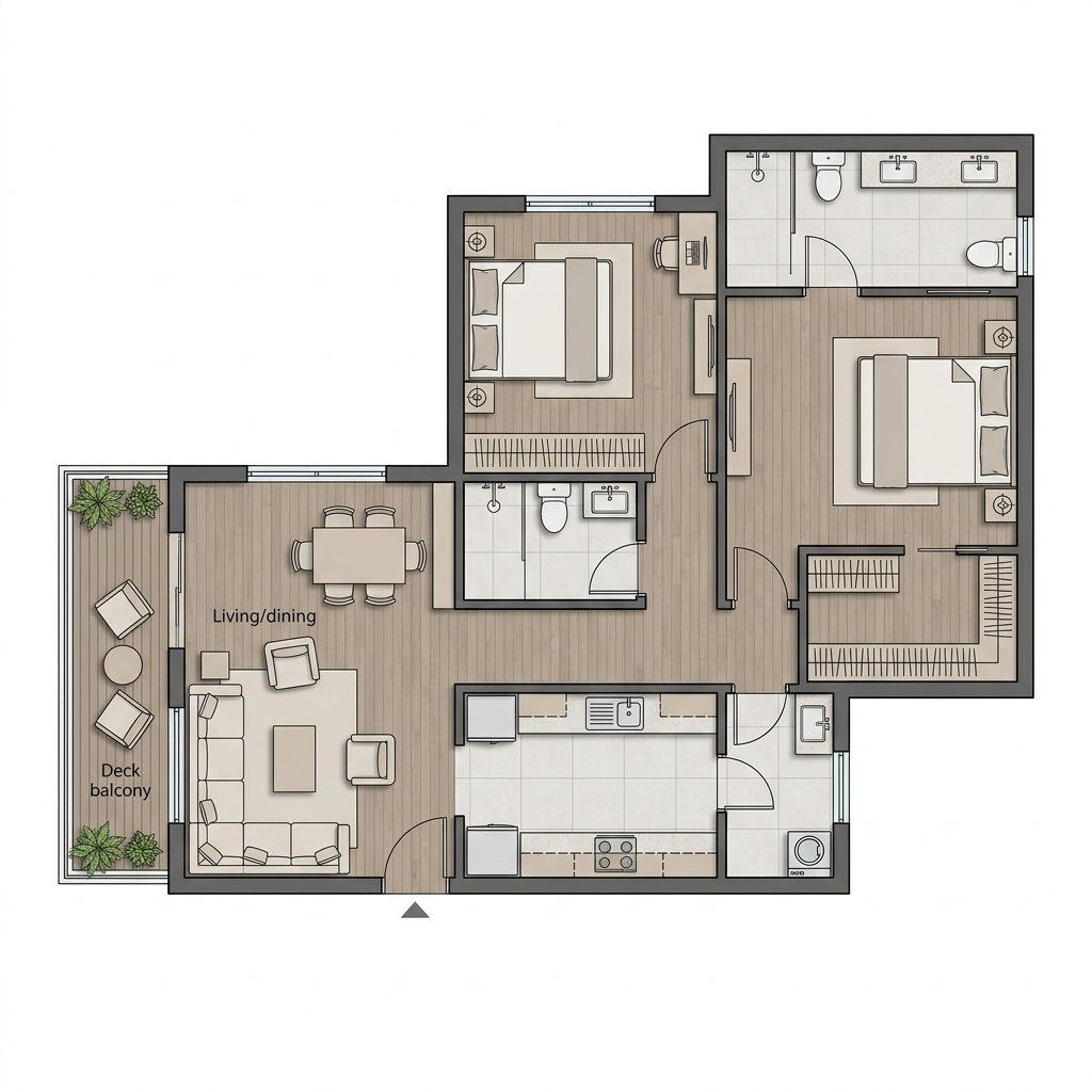 2 BHK floor plan at The Reserve Kolte Patil, Sinhgad Road Pune - 750 to 900 sq.ft. carpet area